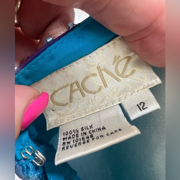 Vintage Cache Turquoise 🦋 Purple Lime Beaded Sequin Cocktail Dress Sz 12 Halter - Picture 14 of 16